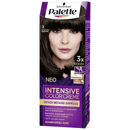 Schwarzkopf Palette Intensive Hair Color Creme Kit Μόνιμη Κρέμα Βαφή Μαλλιών για Έντονο Χρώμα Μεγάλης Διάρκειας & Περιποίηση 1 Τεμάχιο - 3 Καστανό Σκούρο